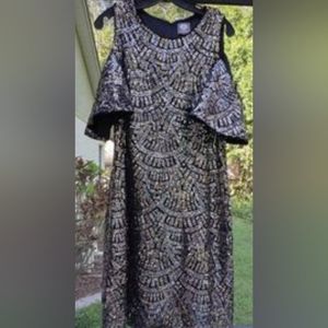 Vince Camuto Cold Shoulder Deco Sequin Dress Size 8